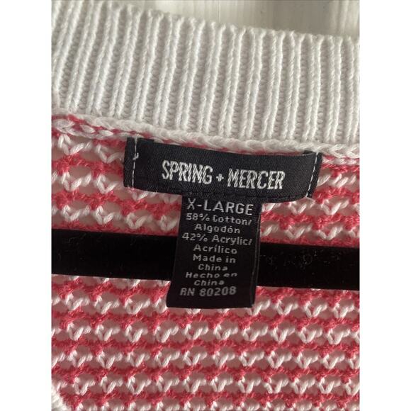 Spring And Mercer Women's XL Pink White‎ Knit Sweater Single Button Cardi - Picture 2 of 7